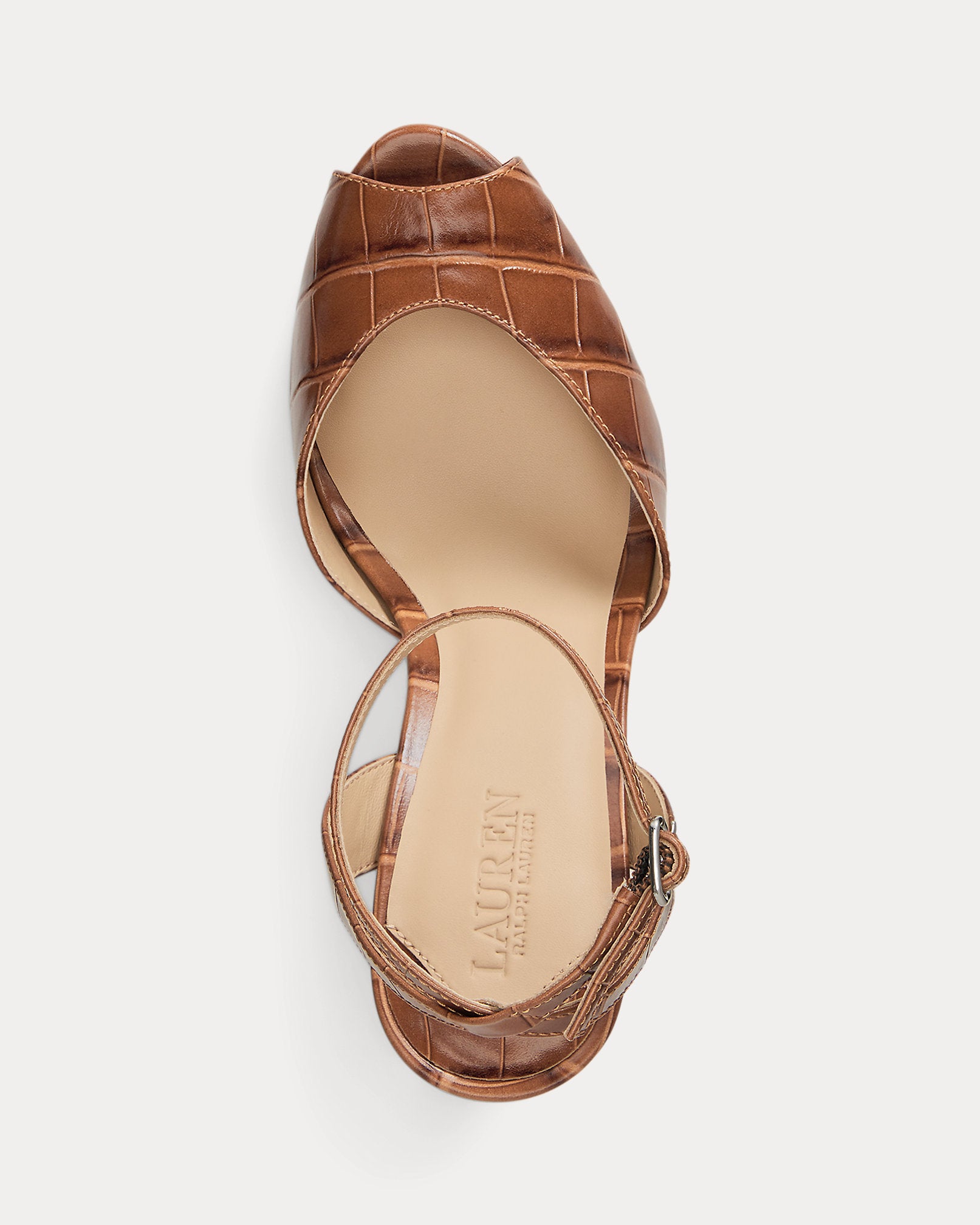 Ralph Lauren Kyla Crocodileembossed Leather Sandal Tobacco