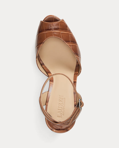 Ralph Lauren Kyla Crocodileembossed Leather Sandal Tobacco