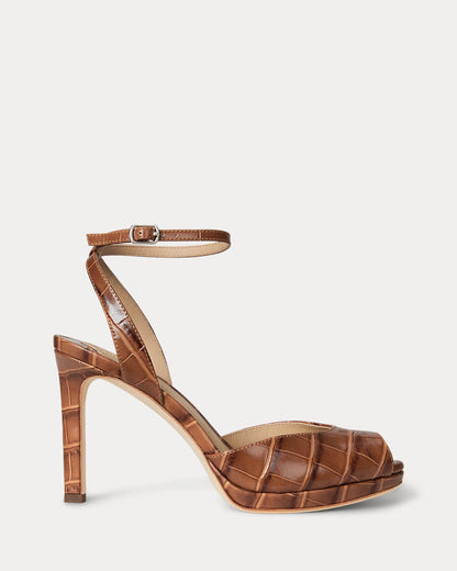 Ralph Lauren Kyla Crocodileembossed Leather Sandal Tobacco