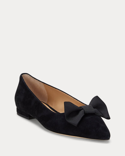 Ralph Lauren Londyn Bowtrim Suede Ballet Flat Black