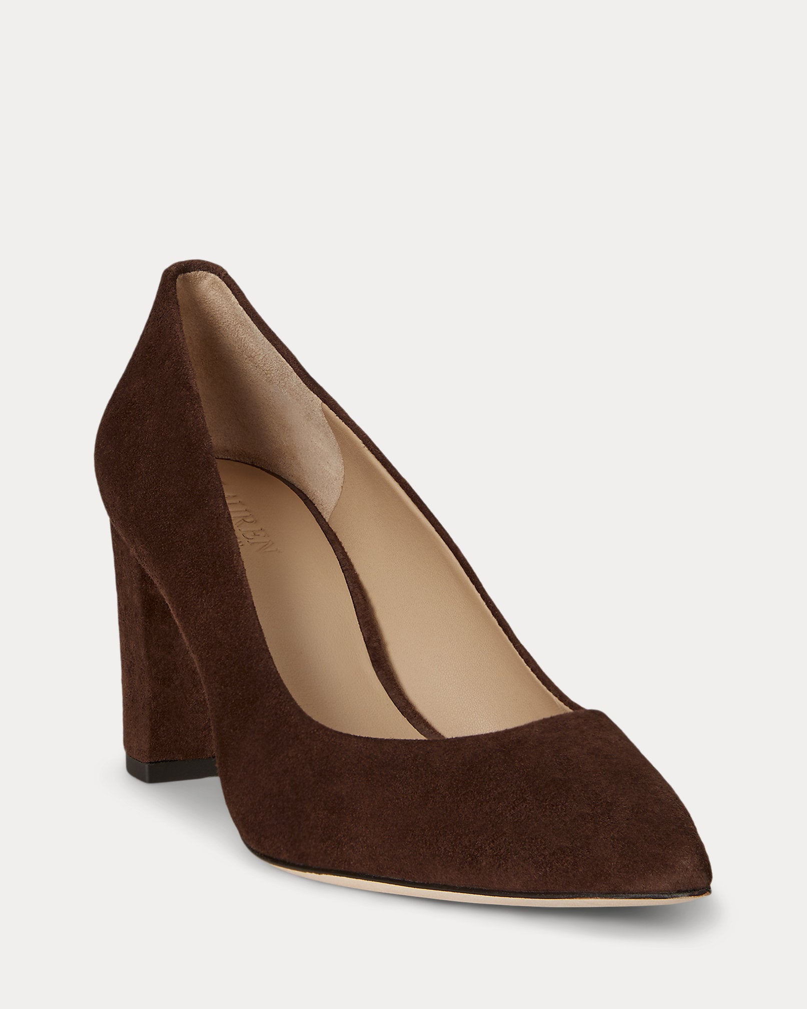 Ralph Lauren Lanette Suede Blockheel Pump Dark Hickory