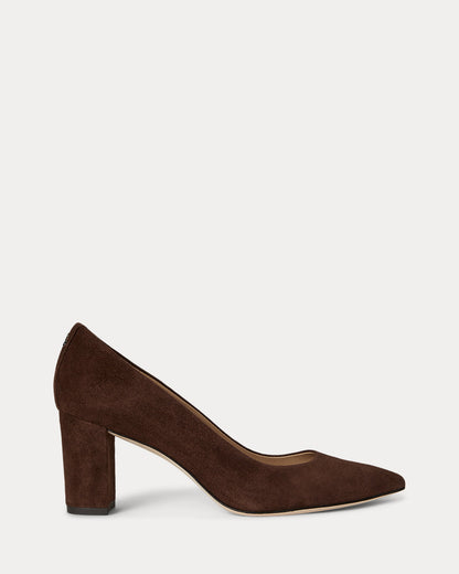 Ralph Lauren Lanette Suede Blockheel Pump Dark Hickory
