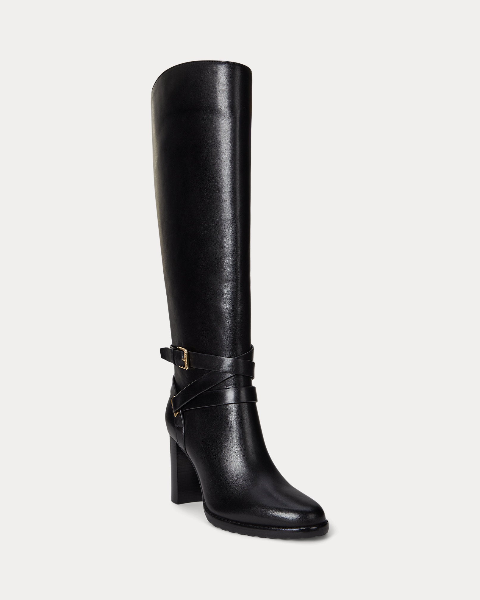 Ralph Lauren Collins Burnished Leather Tall Boot Heel Black