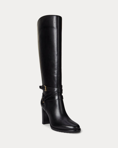 Ralph Lauren Collins Burnished Leather Tall Boot Heel Black