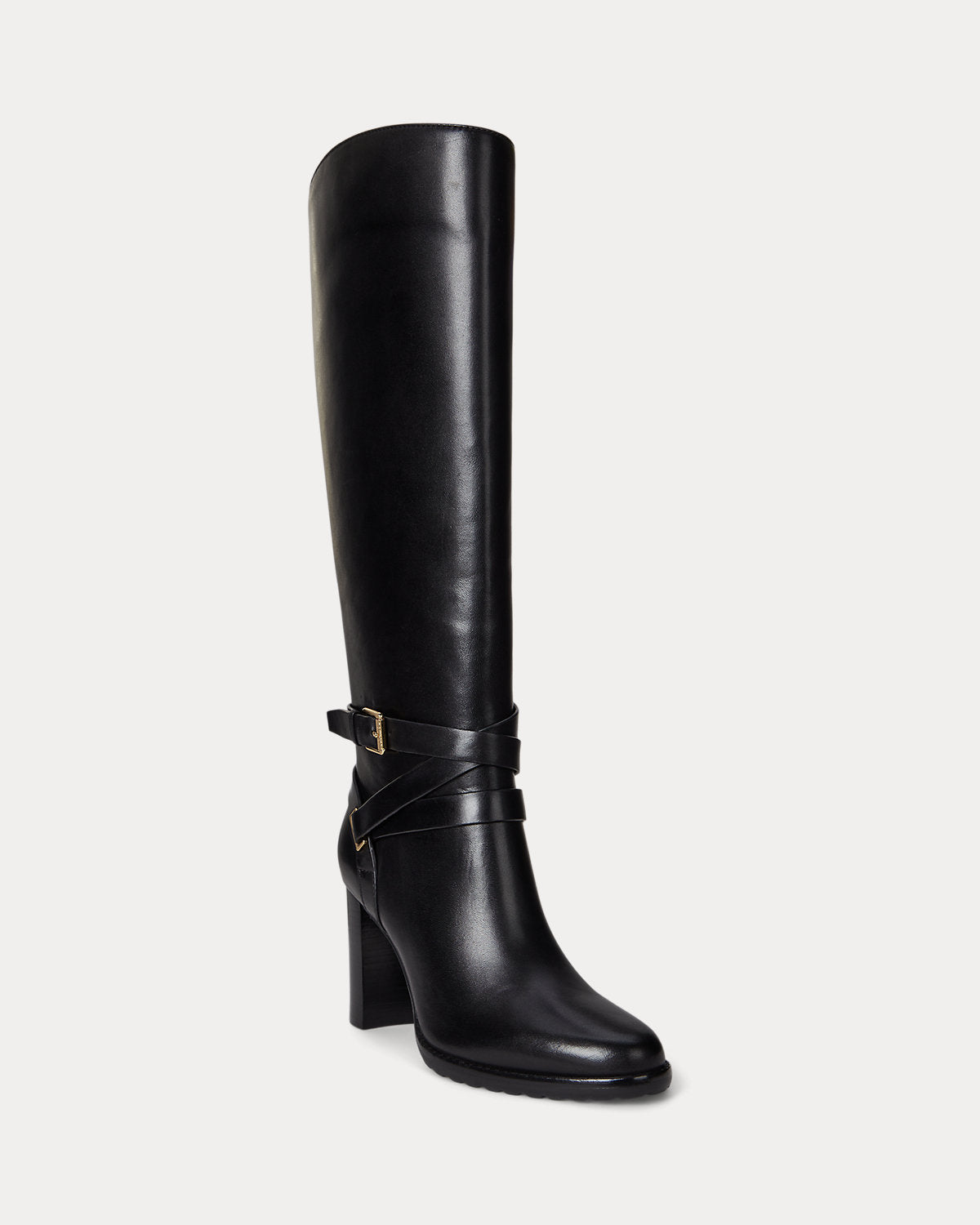 Ralph Lauren Collins Burnished Leather Tall Boot Heel Black