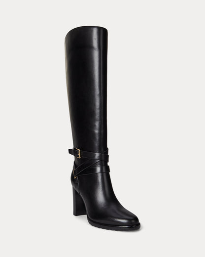Ralph Lauren Collins Burnished Leather Tall Boot Heel Black