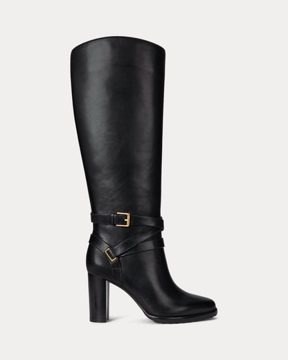 Ralph Lauren Collins Burnished Leather Tall Boot Heel Black