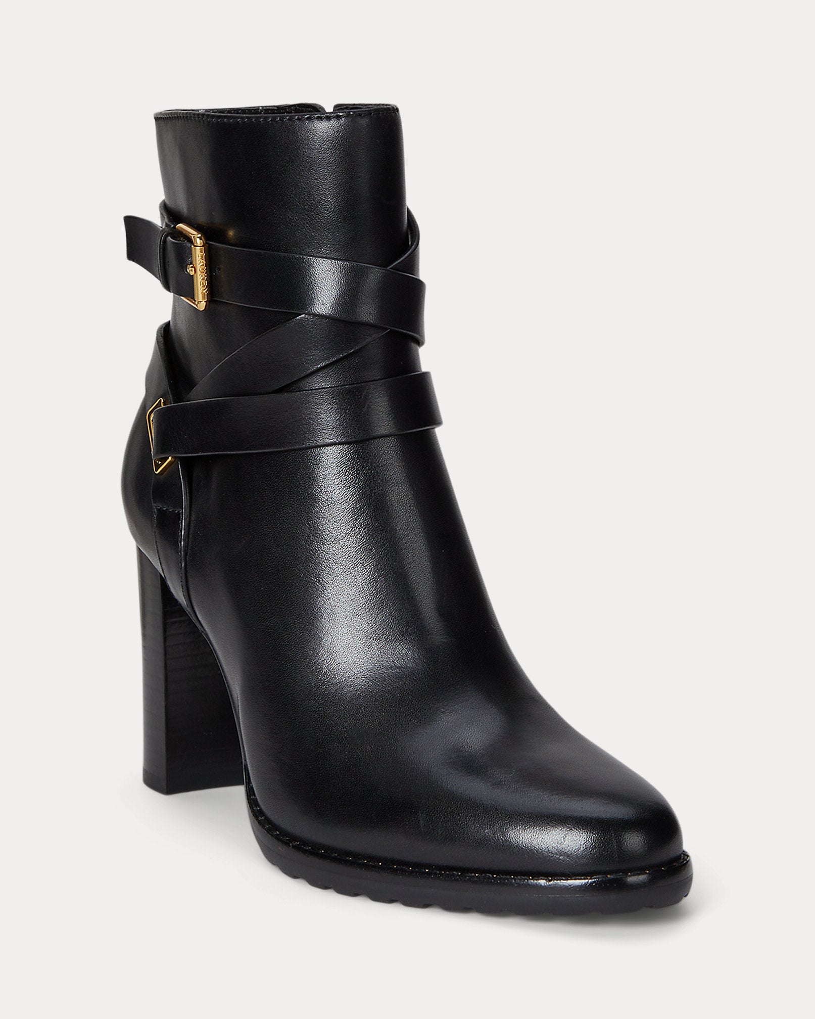 Ralph Lauren Collins Burnished Leather Bootie Heel Black
