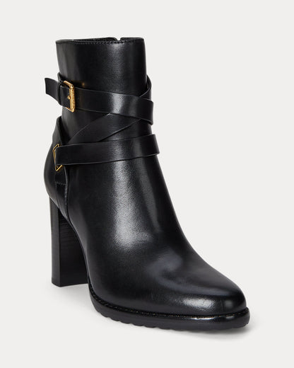 Ralph Lauren Collins Burnished Leather Bootie Heel Black