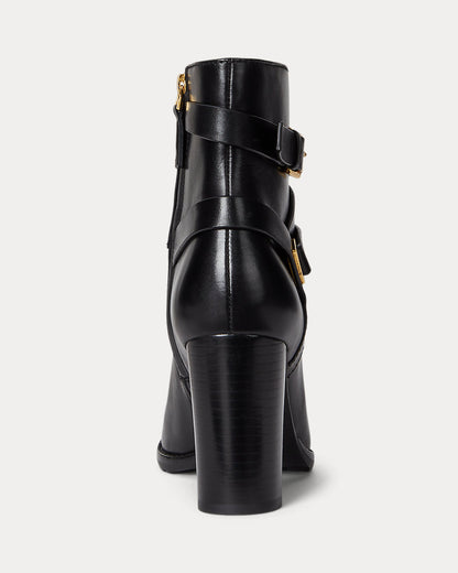 Ralph Lauren Collins Burnished Leather Bootie Heel Black