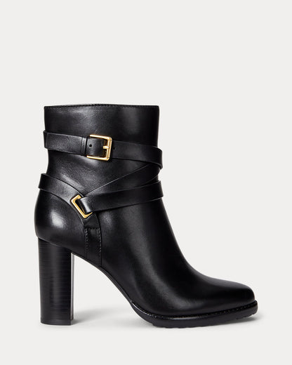 Ralph Lauren Collins Burnished Leather Bootie Heel Black