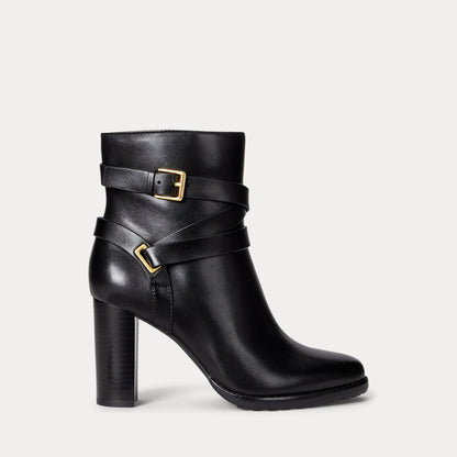 Ralph Lauren Collins Burnished Leather Bootie Heel Black