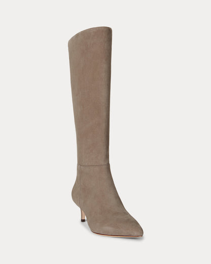 Ralph Lauren Mckay Suede Tall Boot Heel Taupe Brown