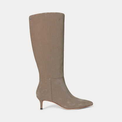 Ralph Lauren Mckay Suede Tall Boot Heel Taupe Brown