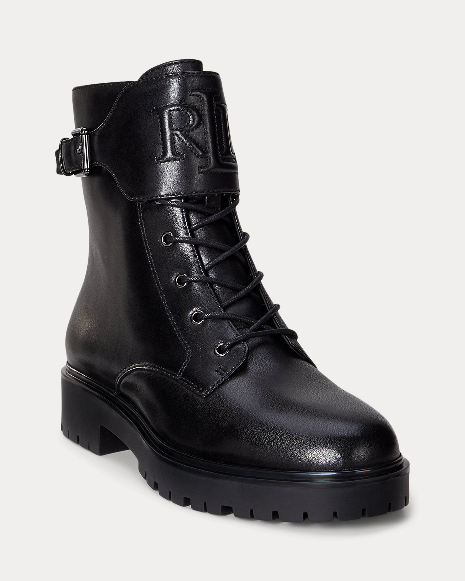 Ralph Lauren Allyson Burnished Leather Laceup Bootie Black