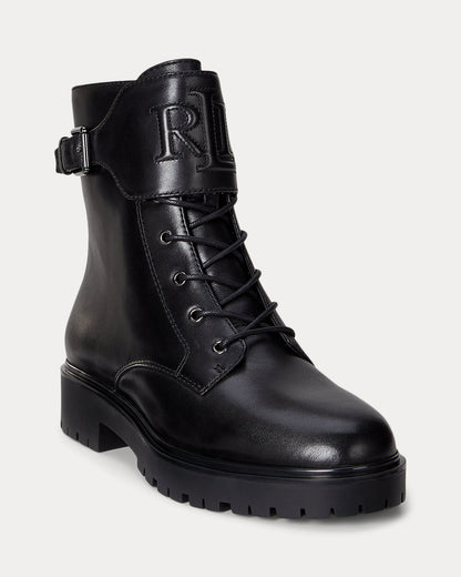 Ralph Lauren Allyson Burnished Leather Laceup Bootie Black