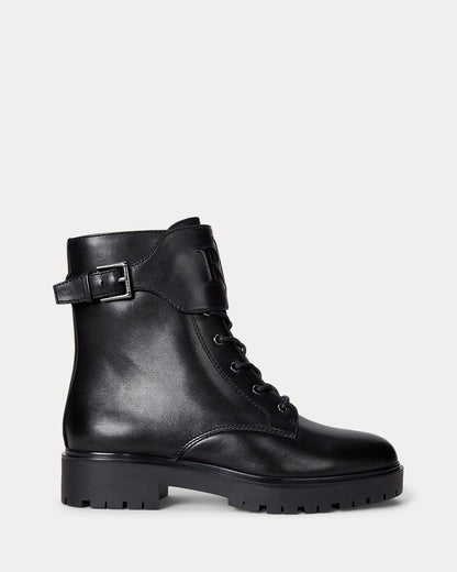Ralph Lauren Allyson Burnished Leather Laceup Bootie Black