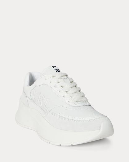 Ralph Lauren Franky Tumbled Leather Suede Sneaker Snow White