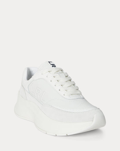 Ralph Lauren Franky Tumbled Leather Suede Sneaker Snow White