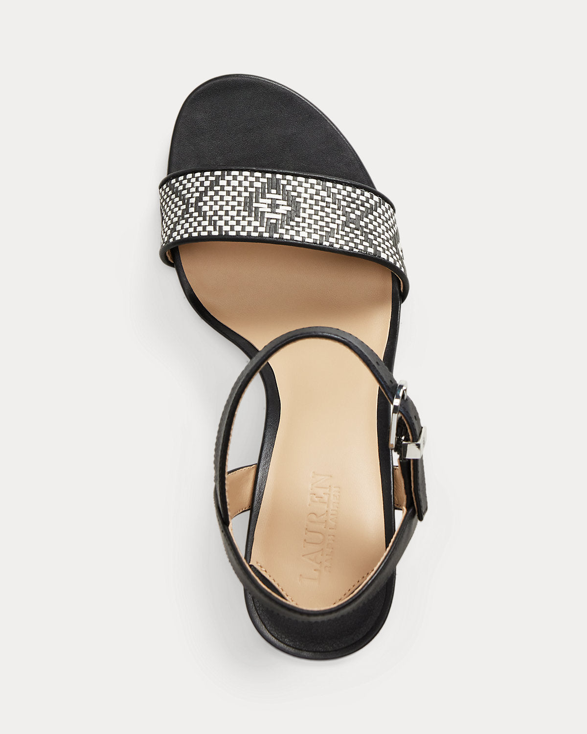 Ralph Lauren Gwen Nappa Leather Woven Straw Sandal Black