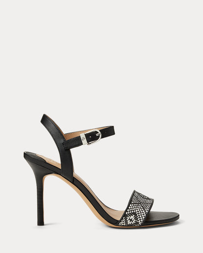 Ralph Lauren Gwen Nappa Leather Woven Straw Sandal Black