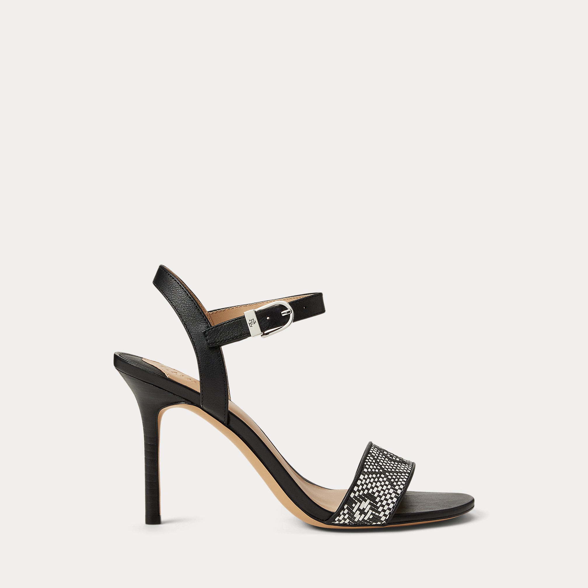 Ralph Lauren Gwen Nappa Leather Woven Straw Sandal Black