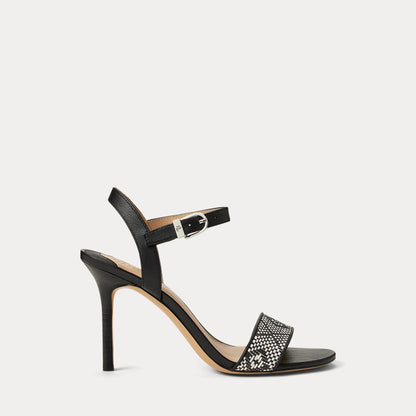 Ralph Lauren Gwen Nappa Leather Woven Straw Sandal Black