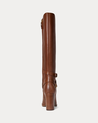 Ralph Lauren Collins Calfskin Tall Boot Heel Lauren Tan