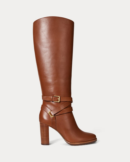 Ralph Lauren Collins Calfskin Tall Boot Heel Lauren Tan