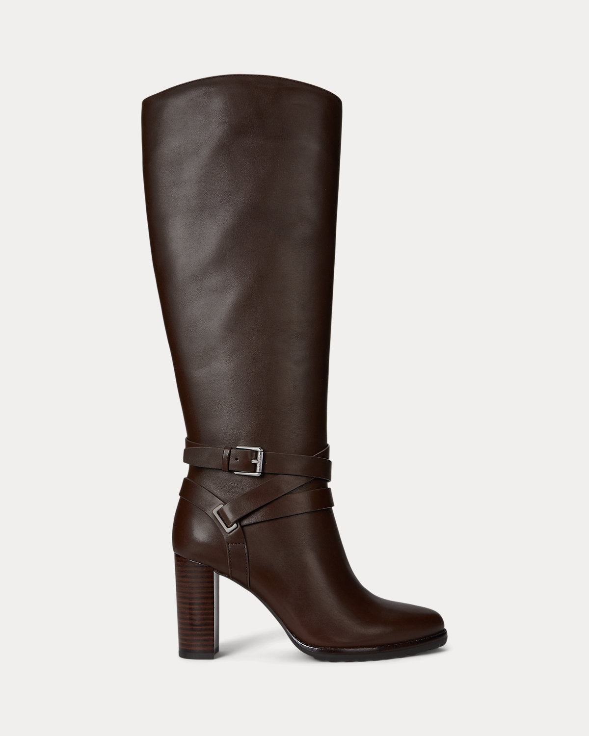 Ralph Lauren Collins Calfskin Tall Boot Heel Dark Hickory