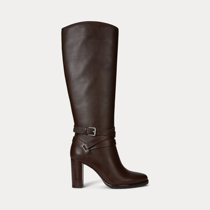 Ralph Lauren Collins Calfskin Tall Boot Heel Dark Hickory