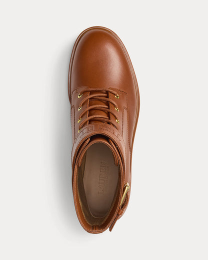 Ralph Lauren Allyson Calfskin Laceup Bootie Lauren Tan