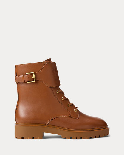 Ralph Lauren Allyson Calfskin Laceup Bootie Lauren Tan