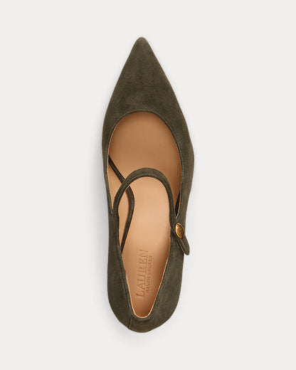 Ralph Lauren Lanette Suede Mary Jane Pump Dark Olive