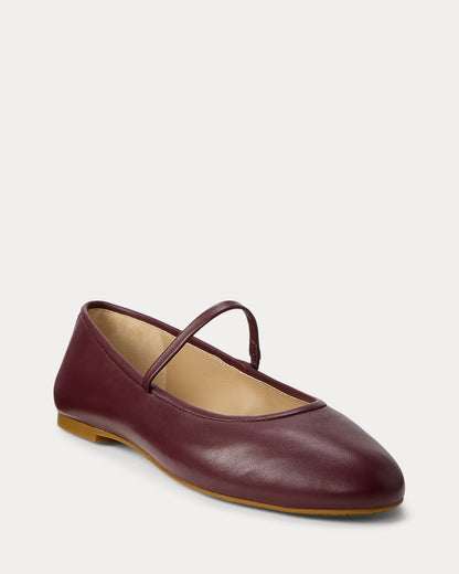 Ralph Lauren Jayna Nappa Leather Mary Jane Flat Dark Garnet