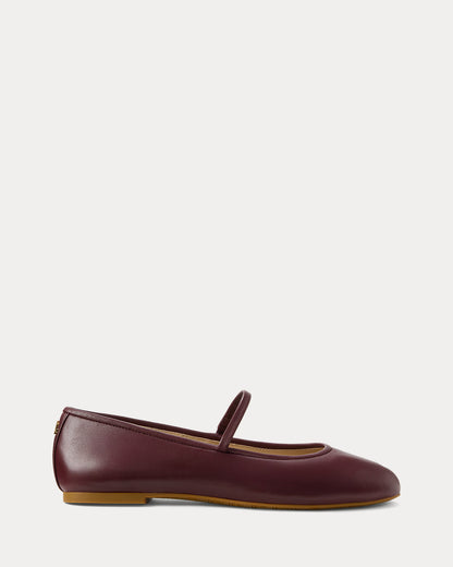 Ralph Lauren Jayna Nappa Leather Mary Jane Flat Dark Garnet