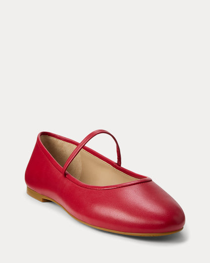 Ralph Lauren Jayna Nappa Leather Mary Jane Flat Festive Red