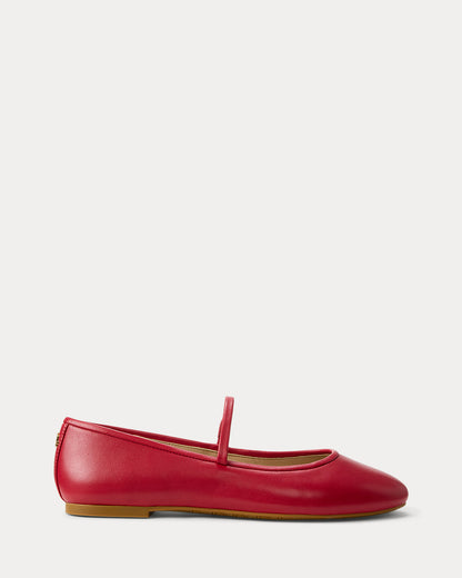 Ralph Lauren Jayna Nappa Leather Mary Jane Flat Festive Red