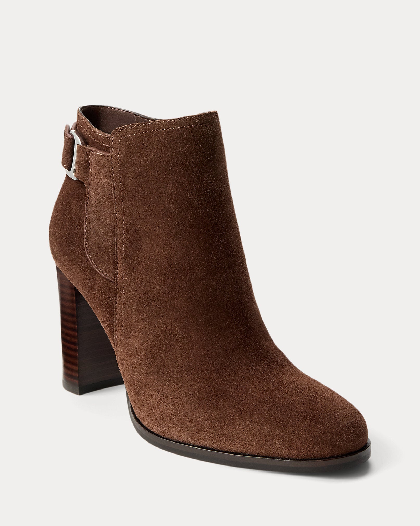 Ralph Lauren Tasha Suede Bootie Heel Dark Hickory