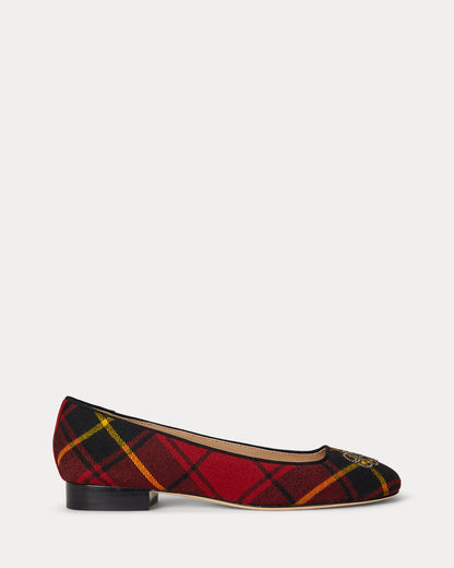 Ralph Lauren Emellie Logo Plaid Ballet Flat Black