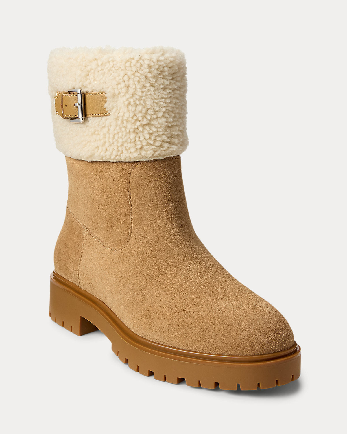 Ralph Lauren Allyson Shearling Suede Bootie Camel