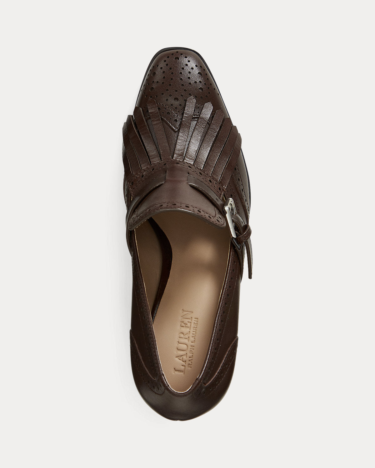 Ralph Lauren Colleen Perforated Calfskin Kiltie Pump Dark Hickory