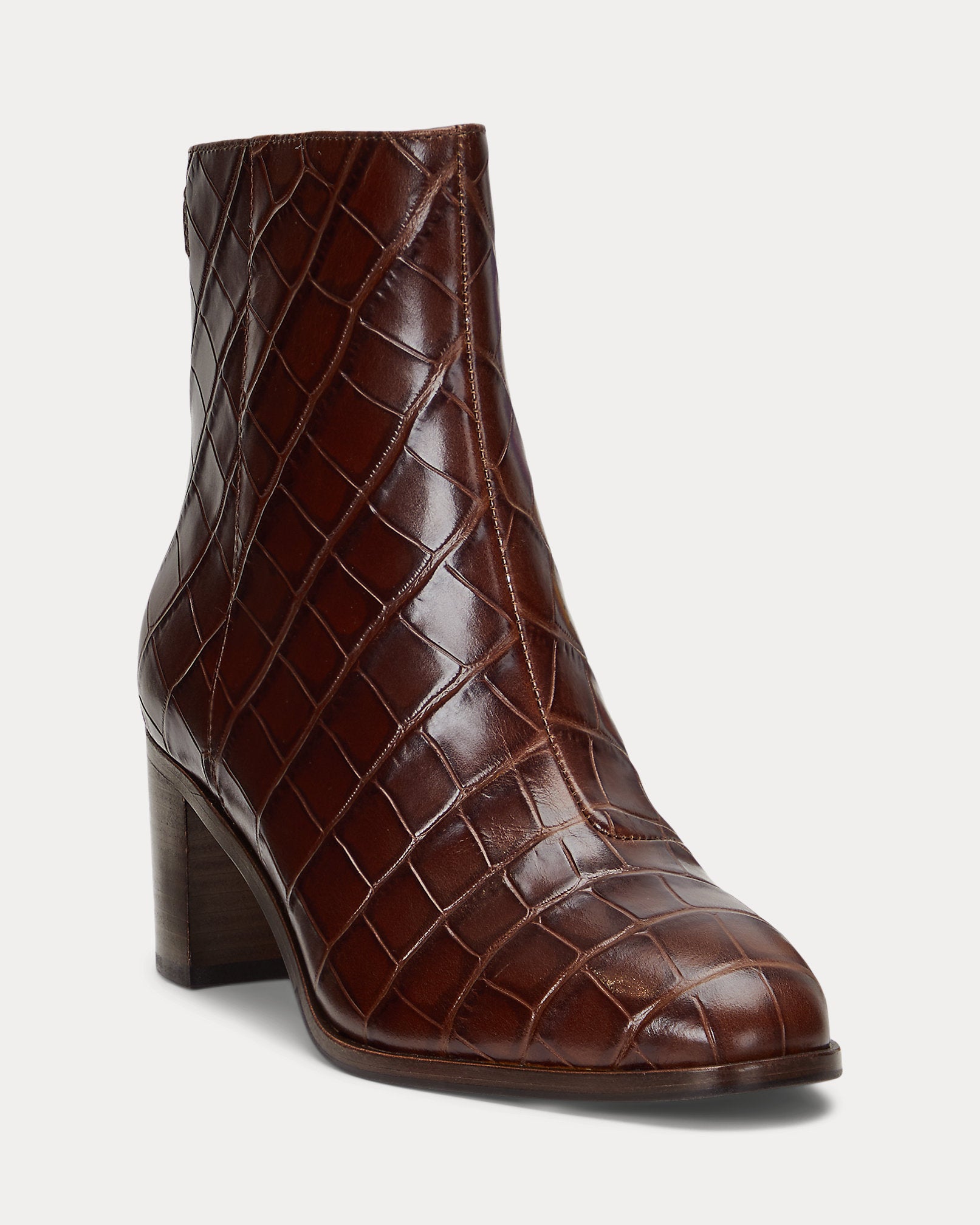 Ralph Lauren Cassie Crocodileembossed Leather Bootie Dark Mahogany