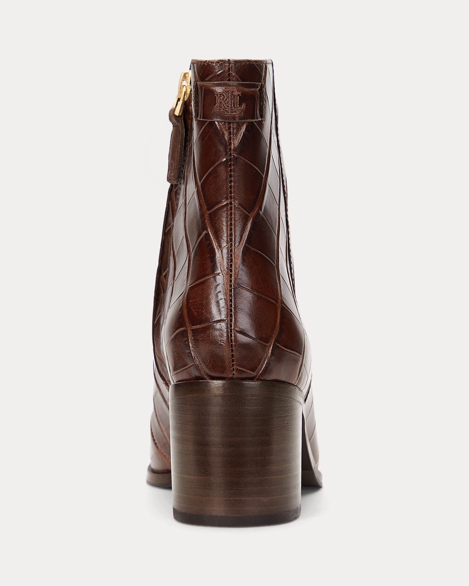 Ralph Lauren Cassie Crocodileembossed Leather Bootie Dark Mahogany