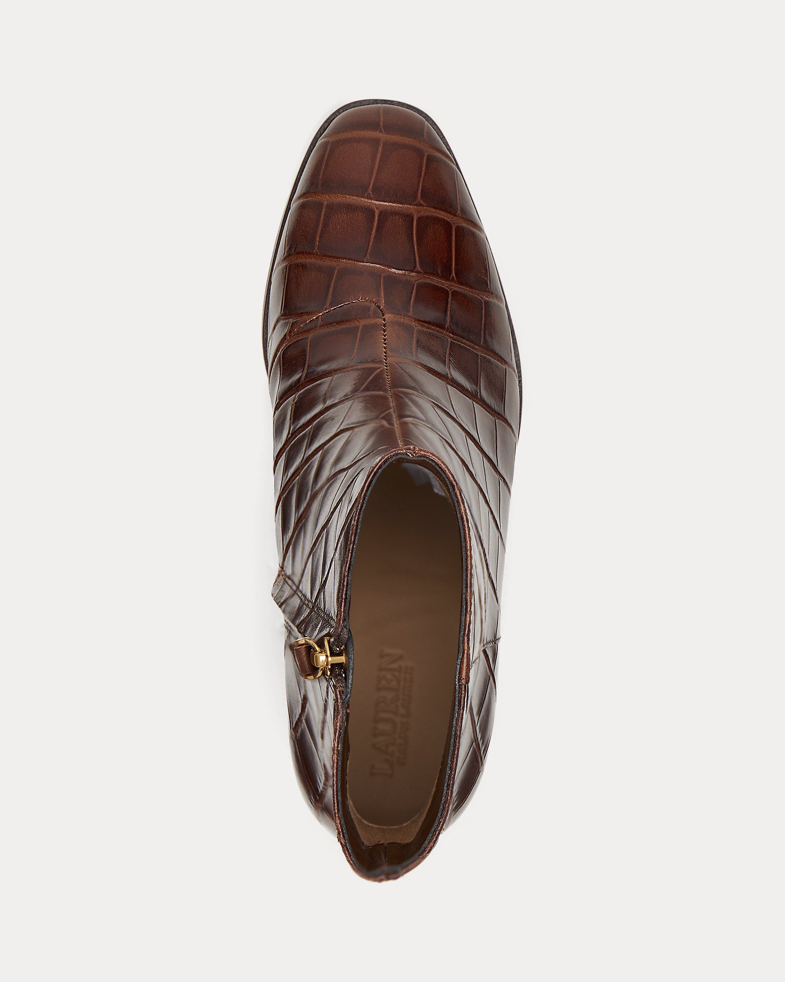 Ralph Lauren Cassie Crocodileembossed Leather Bootie Dark Mahogany