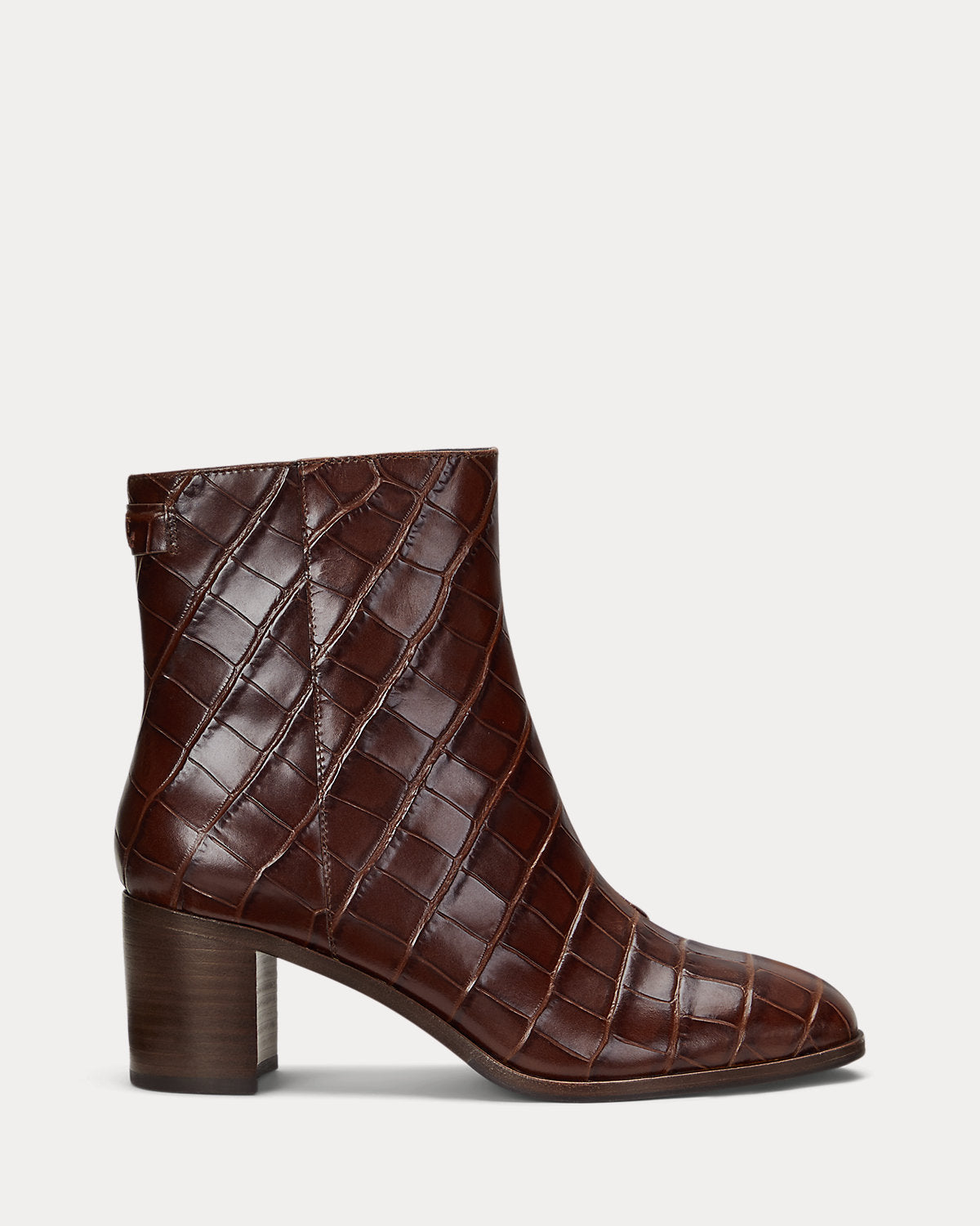 Ralph Lauren Cassie Crocodileembossed Leather Bootie Dark Mahogany