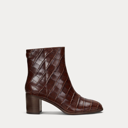 Ralph Lauren Cassie Crocodileembossed Leather Bootie Dark Mahogany