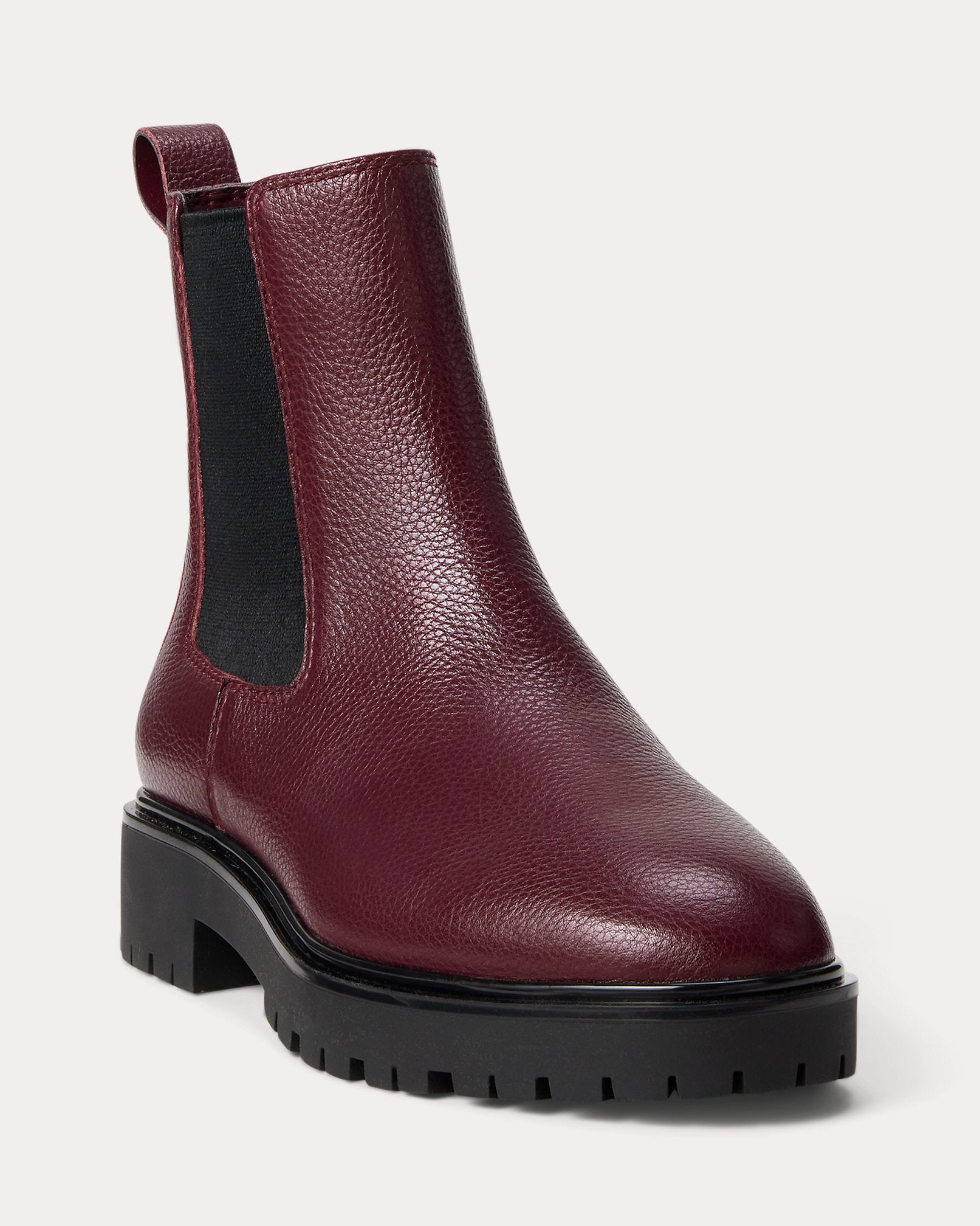Ralph Lauren Allyson Pebbled Leather Bootie Dark Garnet