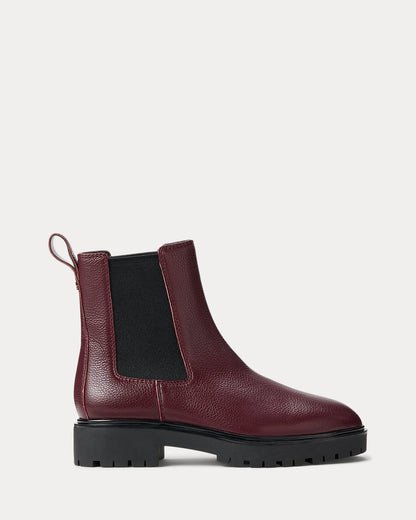 Ralph Lauren Allyson Pebbled Leather Bootie Dark Garnet