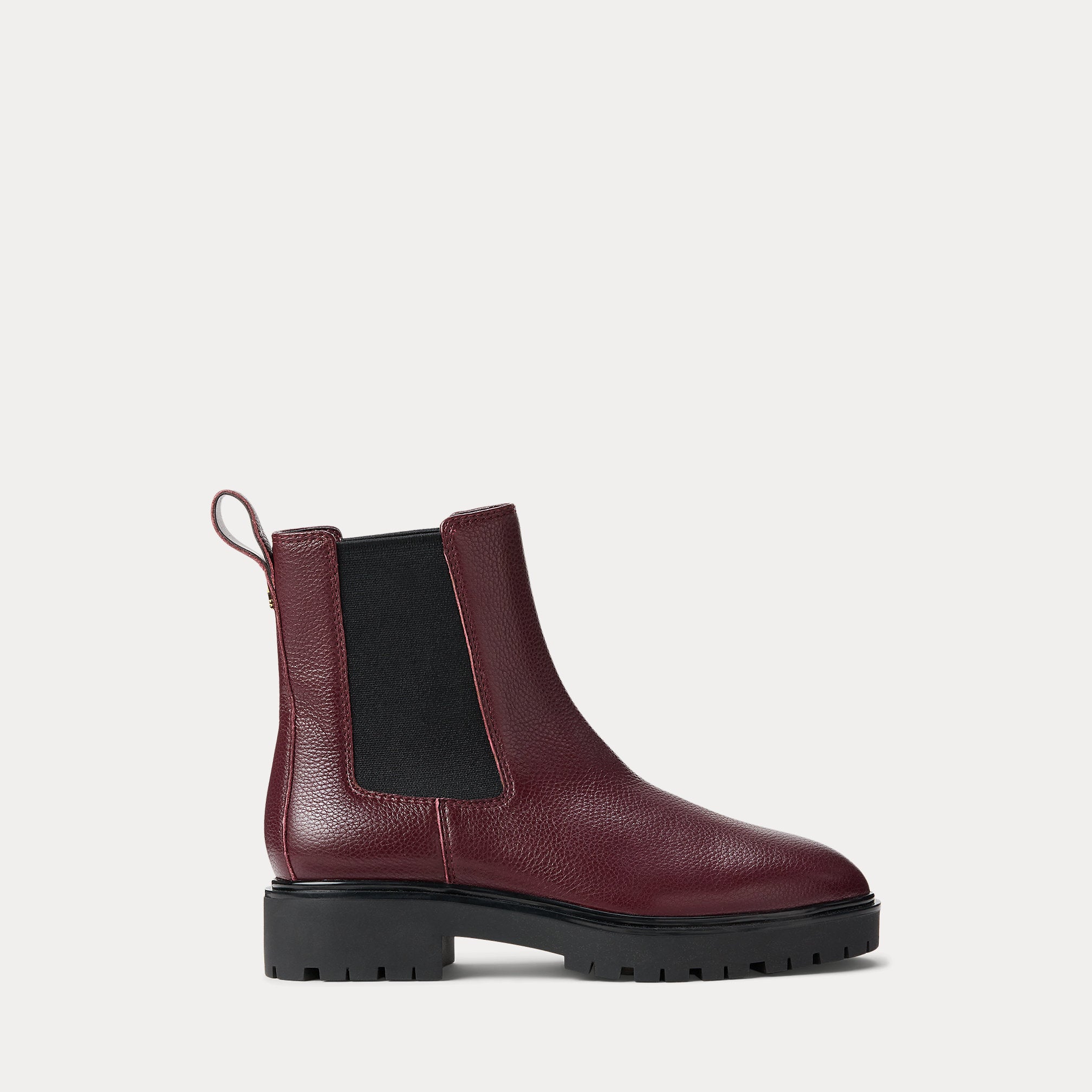 Ralph Lauren Allyson Pebbled Leather Bootie Dark Garnet